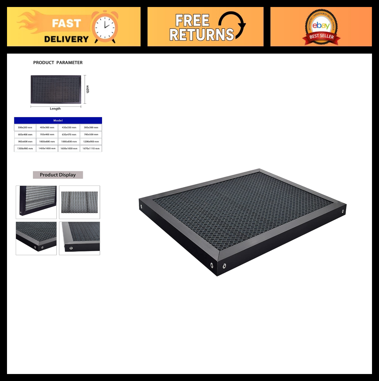 Honeycomb Working Table for CO2 Laser Engraver CNC Cutter, 1000x800mm, Aluminum0