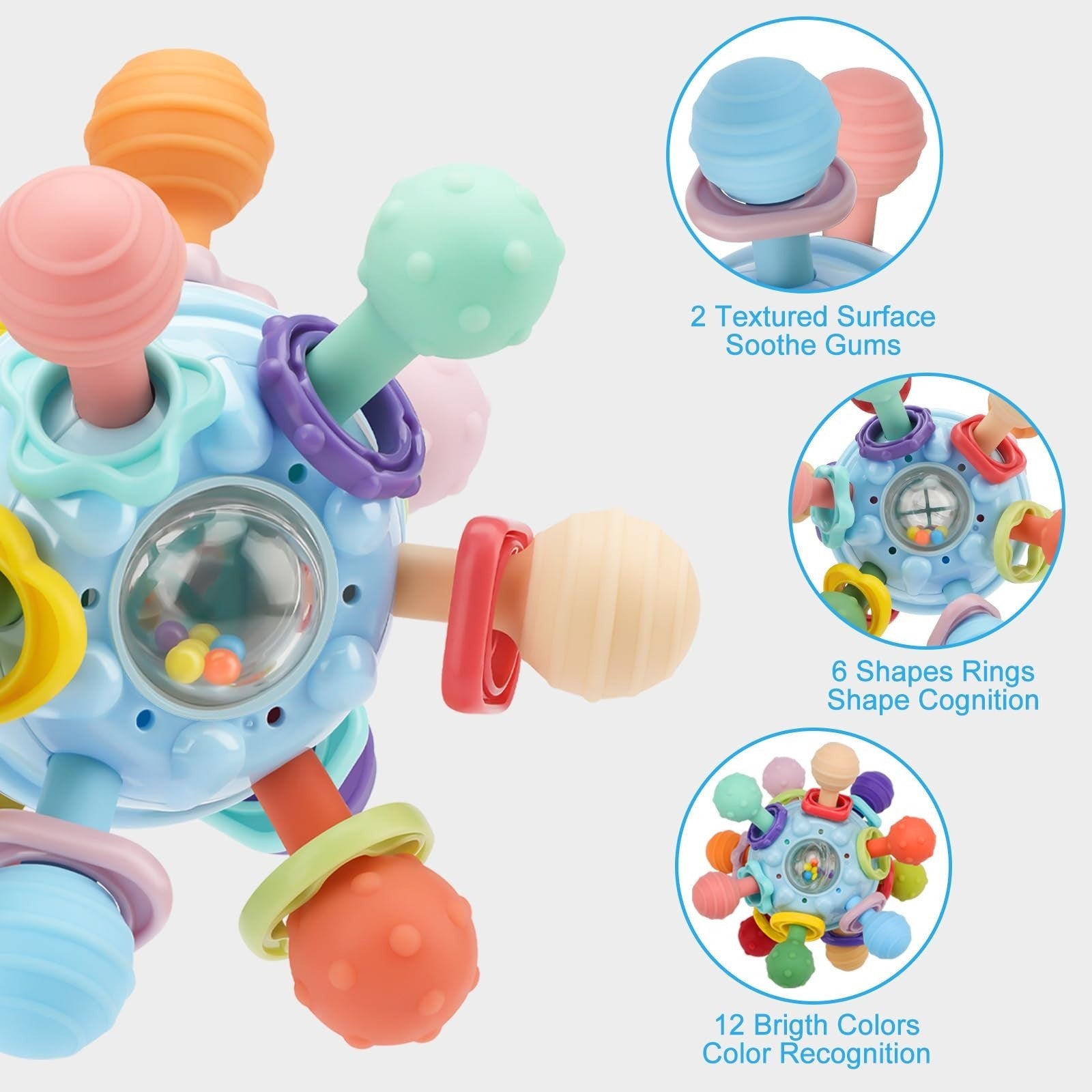 Montessori Sensory Teething Toy for Infants 0 12 Months | BPA Free Rattle & Ball3