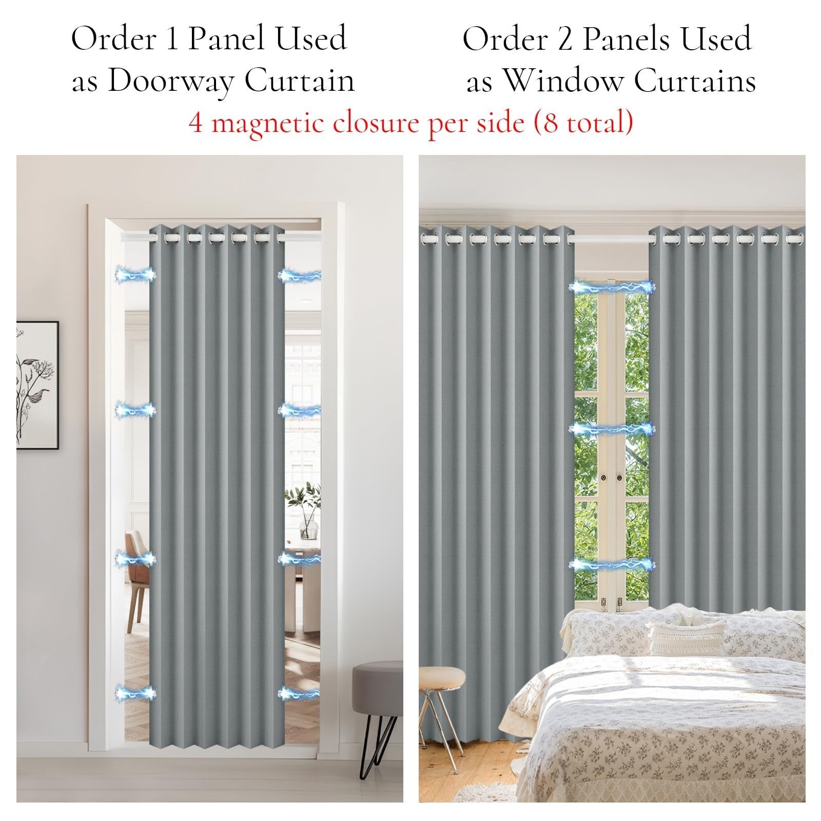 Blackout Pleated Curtains with Magnetic Closure, Pinch Pleat Drape, 1 Panel 45x77
