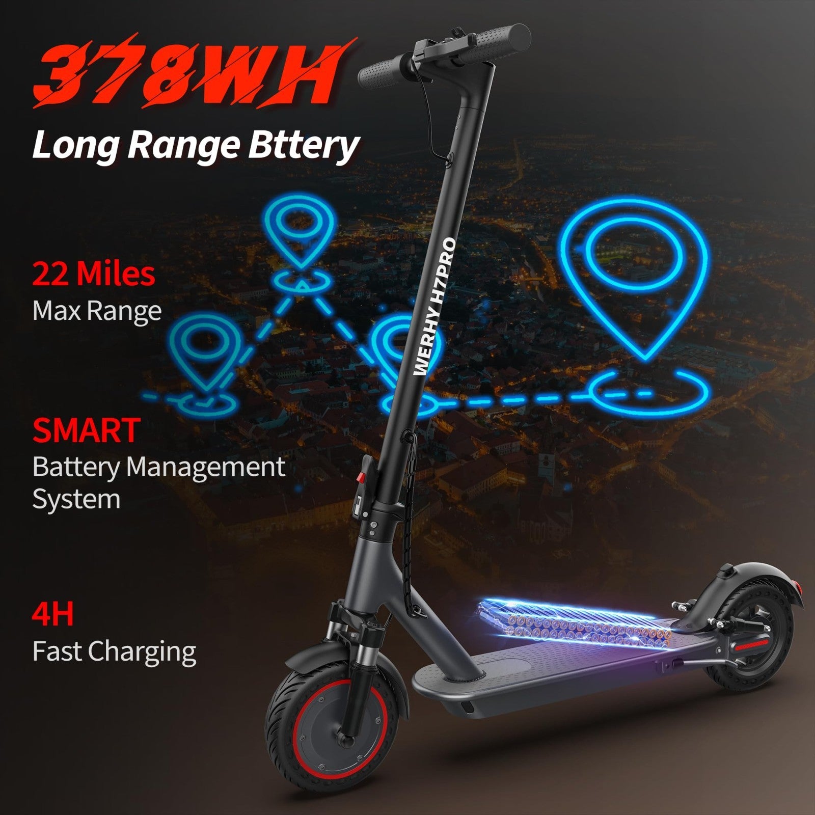 Powerful Electric Scooter 500W Motor, 19MPH Speed, 16-27 Miles Range, Folding E-2