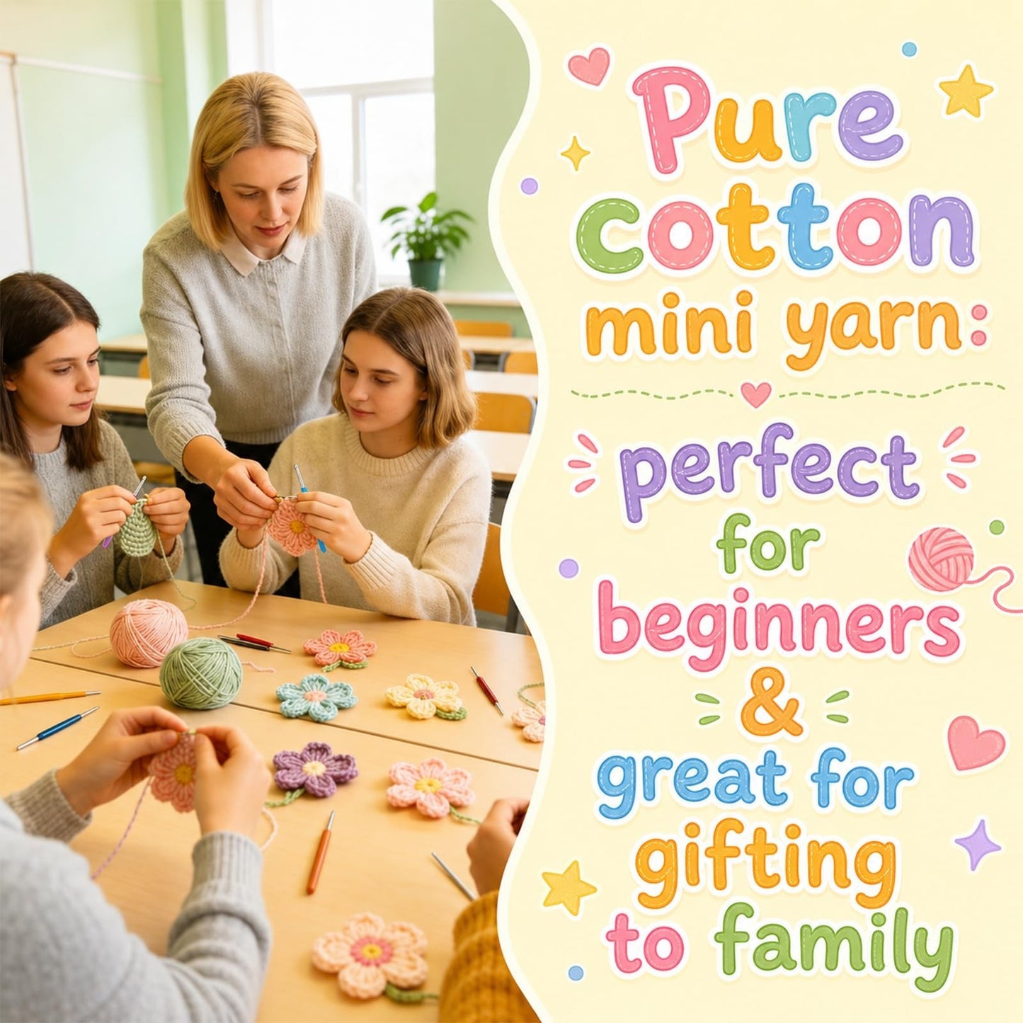 100% Cotton Mini Crochet Yarn - 20 Pack, Soft Baby Yarn Set, #2 Sport Weight, 907