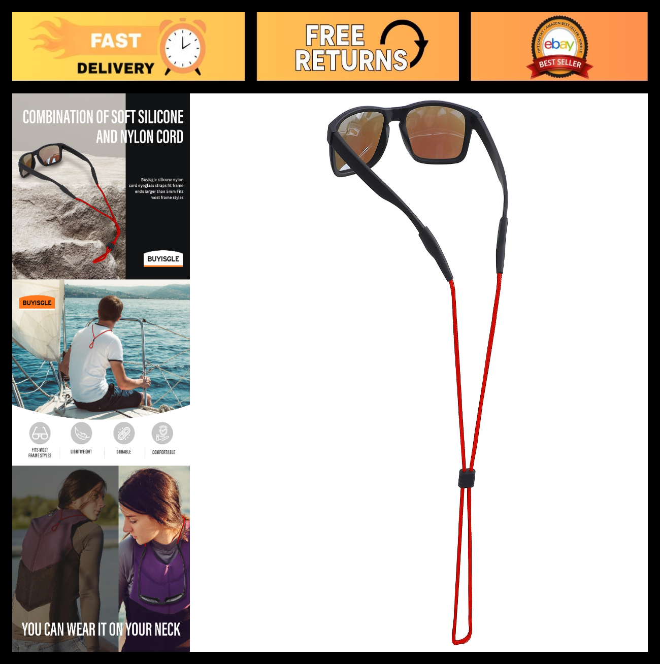 Sunglasses Holder Strap - Eyeglass Neck Lanyard for Men, Women & Kids - Red0