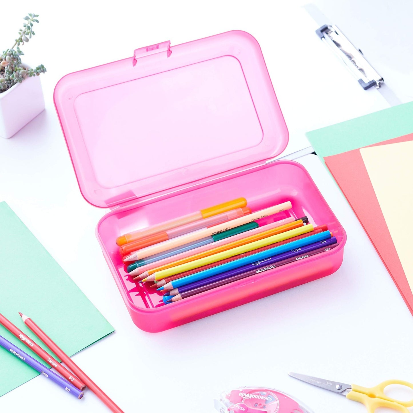 Large Pencil Case Storage Organizer   Durable Plastic School Supply Box, Multi C12