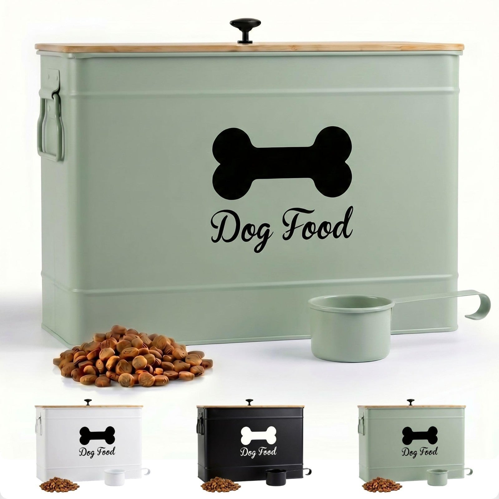 Airtight Metal Dog Food Storage Container 15 20 lbs, 70 Cup Capacity, Bamboo Lid1