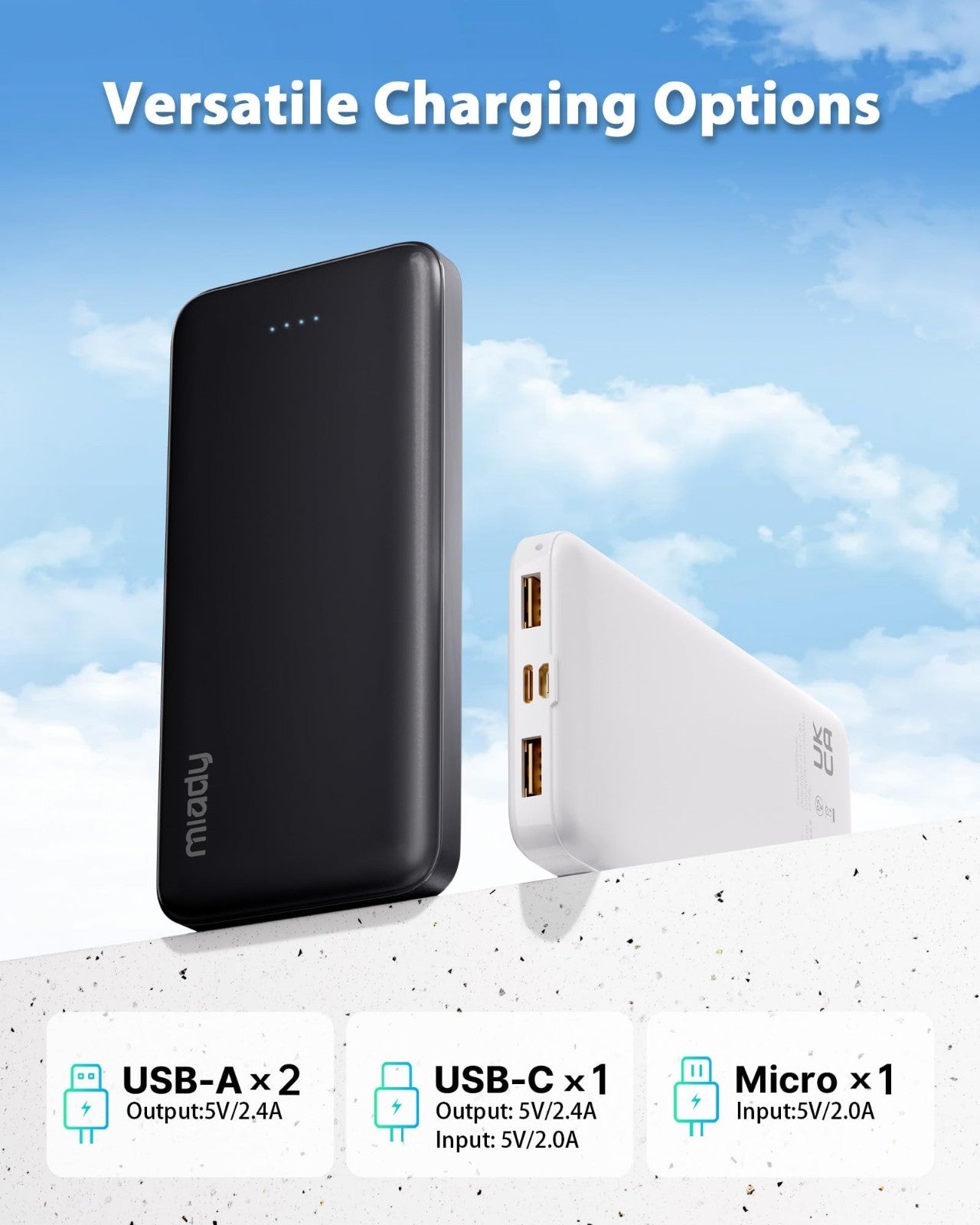 2 Pack 10000mAh Portable Power Bank Charger   Travel Battery Pack, Fast Charging5