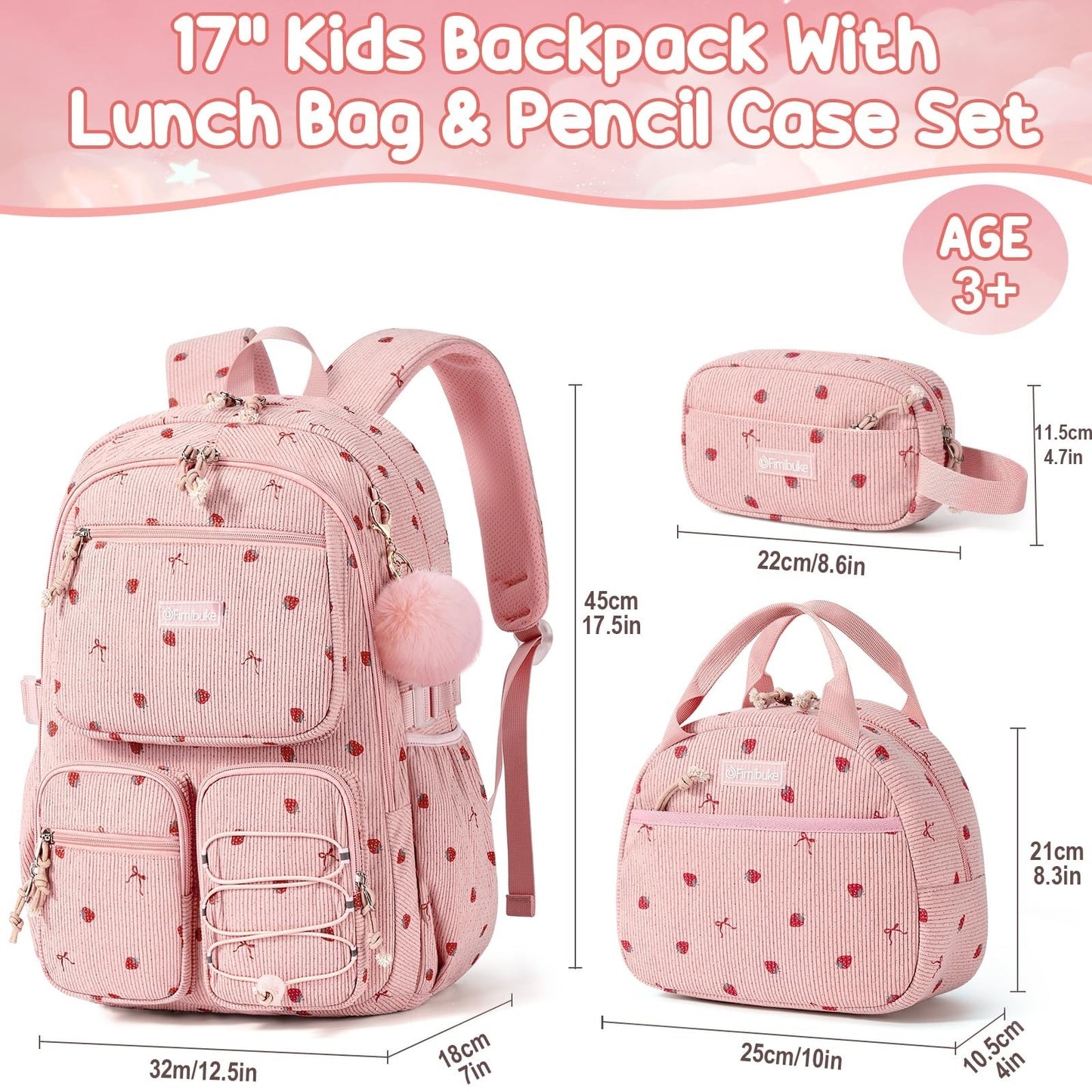 Stylish Corduroy Backpack Set for Girls   3PCS Kids Backpack with Lunch Box2