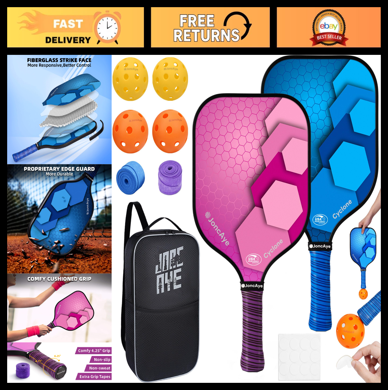 Pickleball Paddle Set of 4 or 2 - USAPA Approved Fiberglass Rackets, Lightweight0