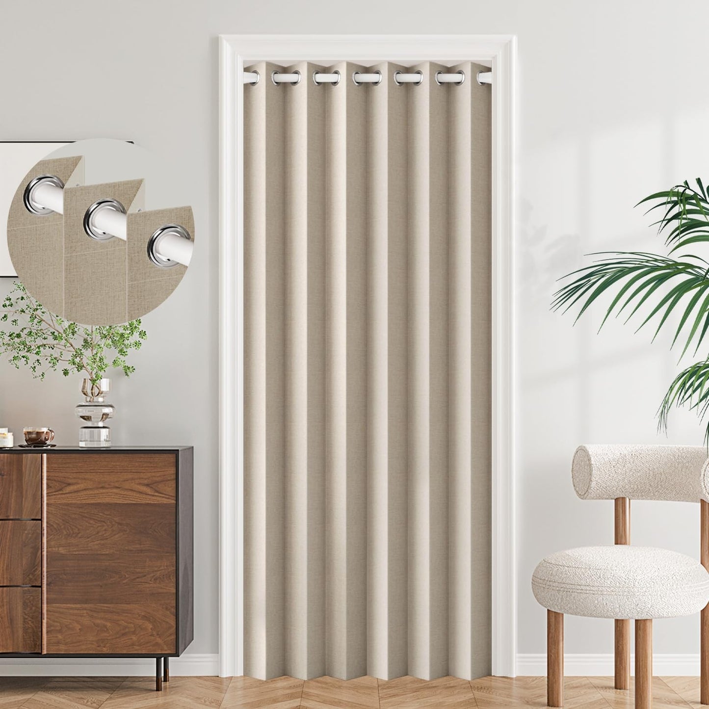 100% Blackout Magnetic Door Curtain   Pleated Room Divider Drapes, 1 Panel, W451