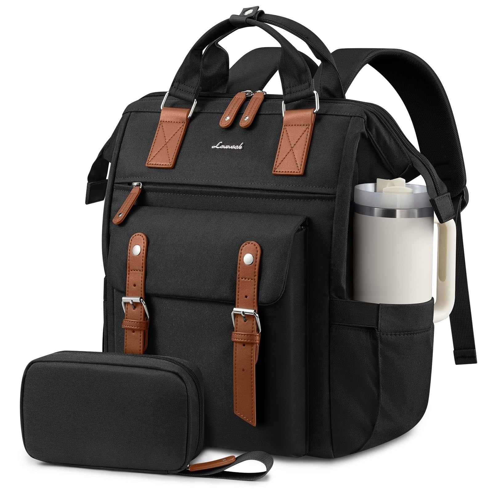 Stylish Waterproof Laptop Backpack for Women, 15.6" with Tumbler Holder, Travel1