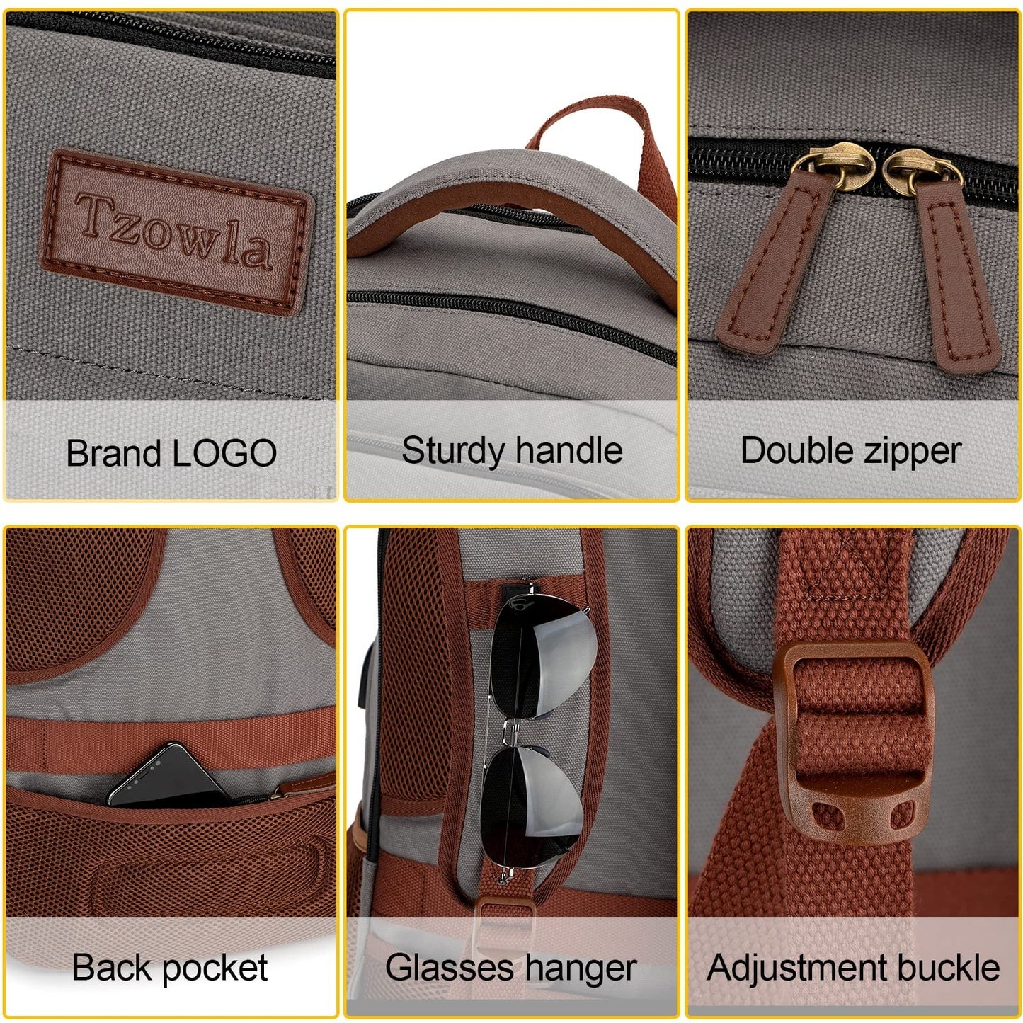 Large Capacity Canvas Laptop Backpack for Men & Women, Fits 15.6" Laptop, Travel4