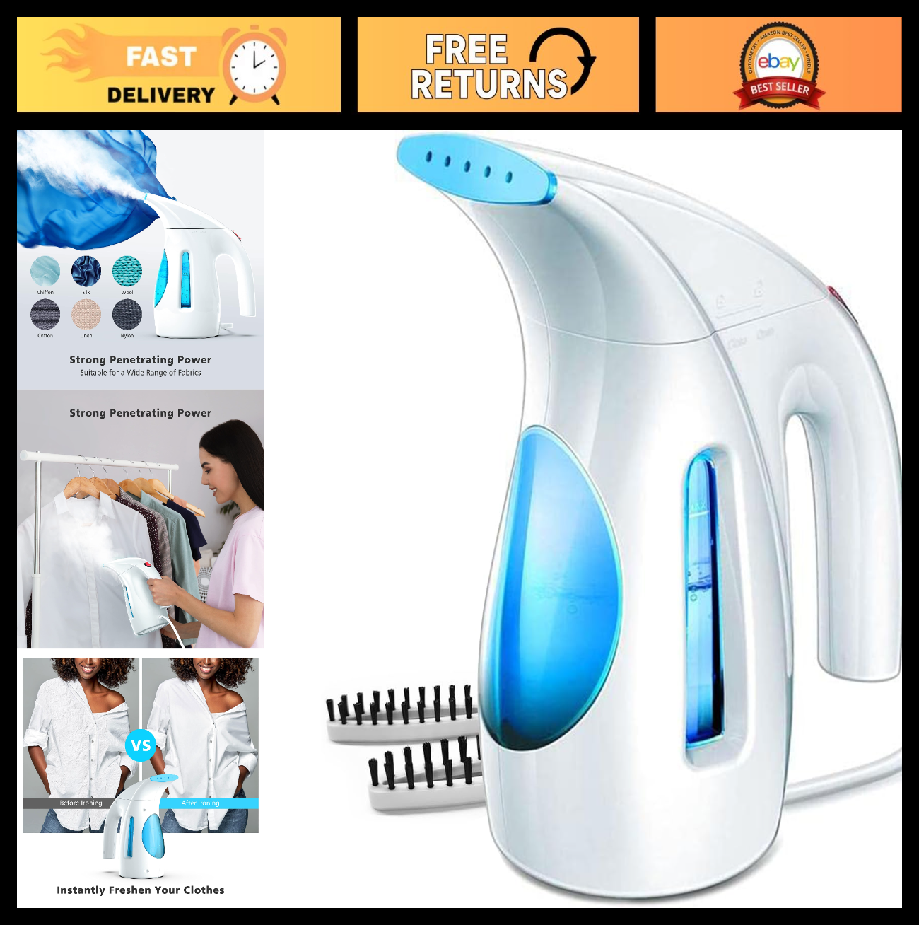 Portable Handheld Clothing Steamer, 240ml Capacity, 700W Power, Quick Wrinkle Re0
