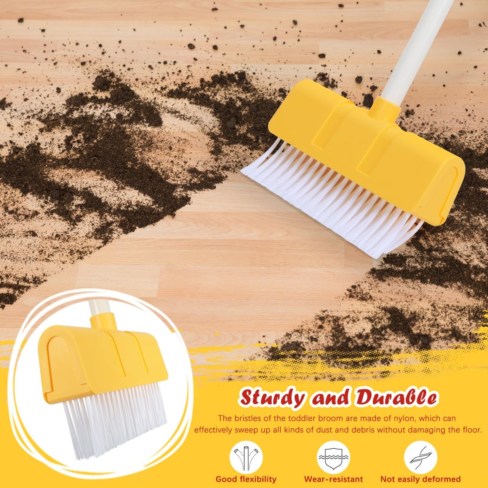 Kids Cleaning Toy Set - 6PCS Broom & Dustpan Pretend Play for Ages 3-6, Role Pla5
