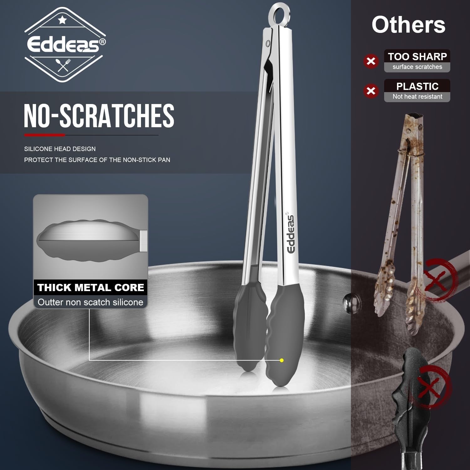 Heat Resistant Silicone Tongs Set   7" 9" 12" Metal Locking Kitchen Tools, Heavy3