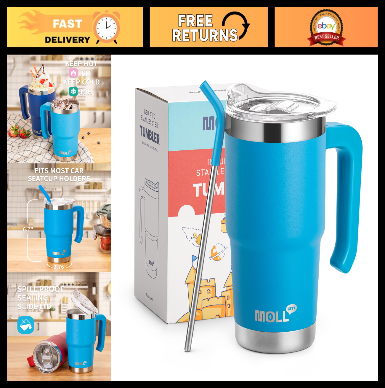 16 oz Stainless Steel Tumbler with Straw   Double Wall Insulated Travel Mug, Lid0