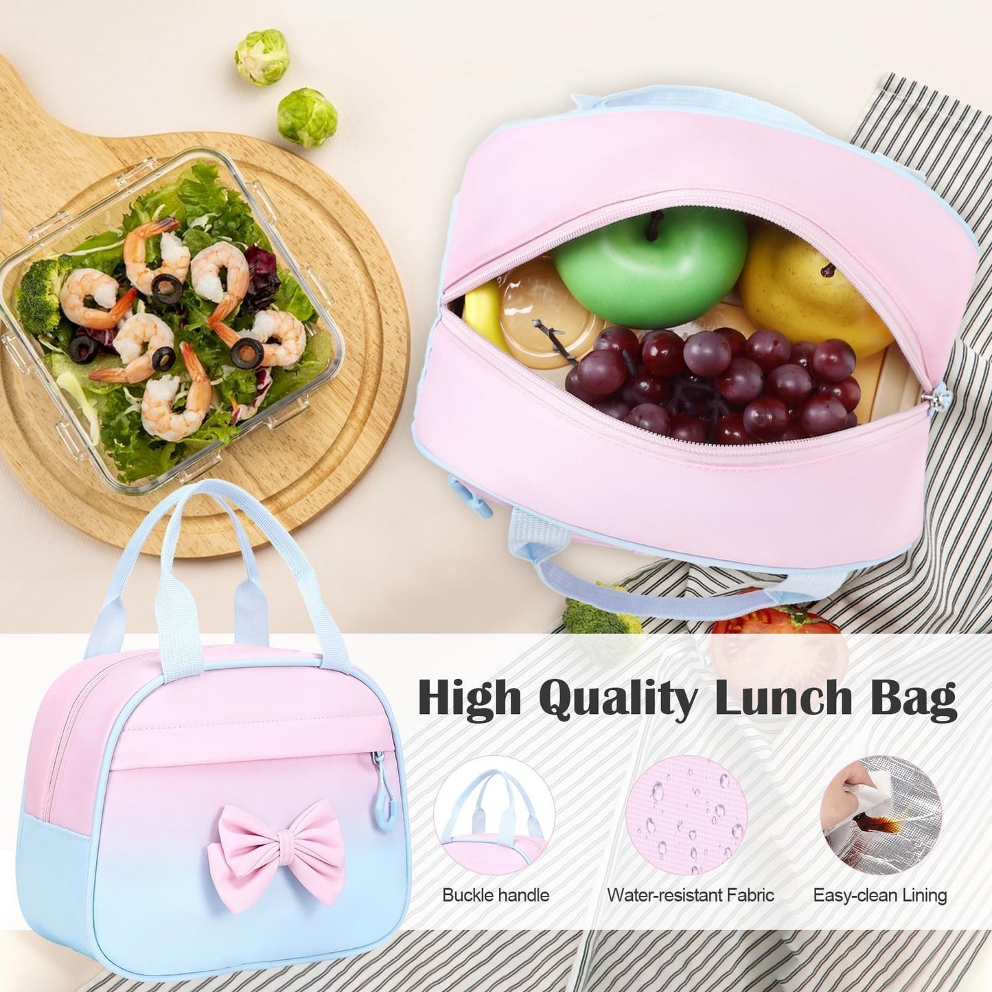 Cute Bow Backpack for Girls   School Bag with Lunch Bag & Pen Case, Stylish & Fu7