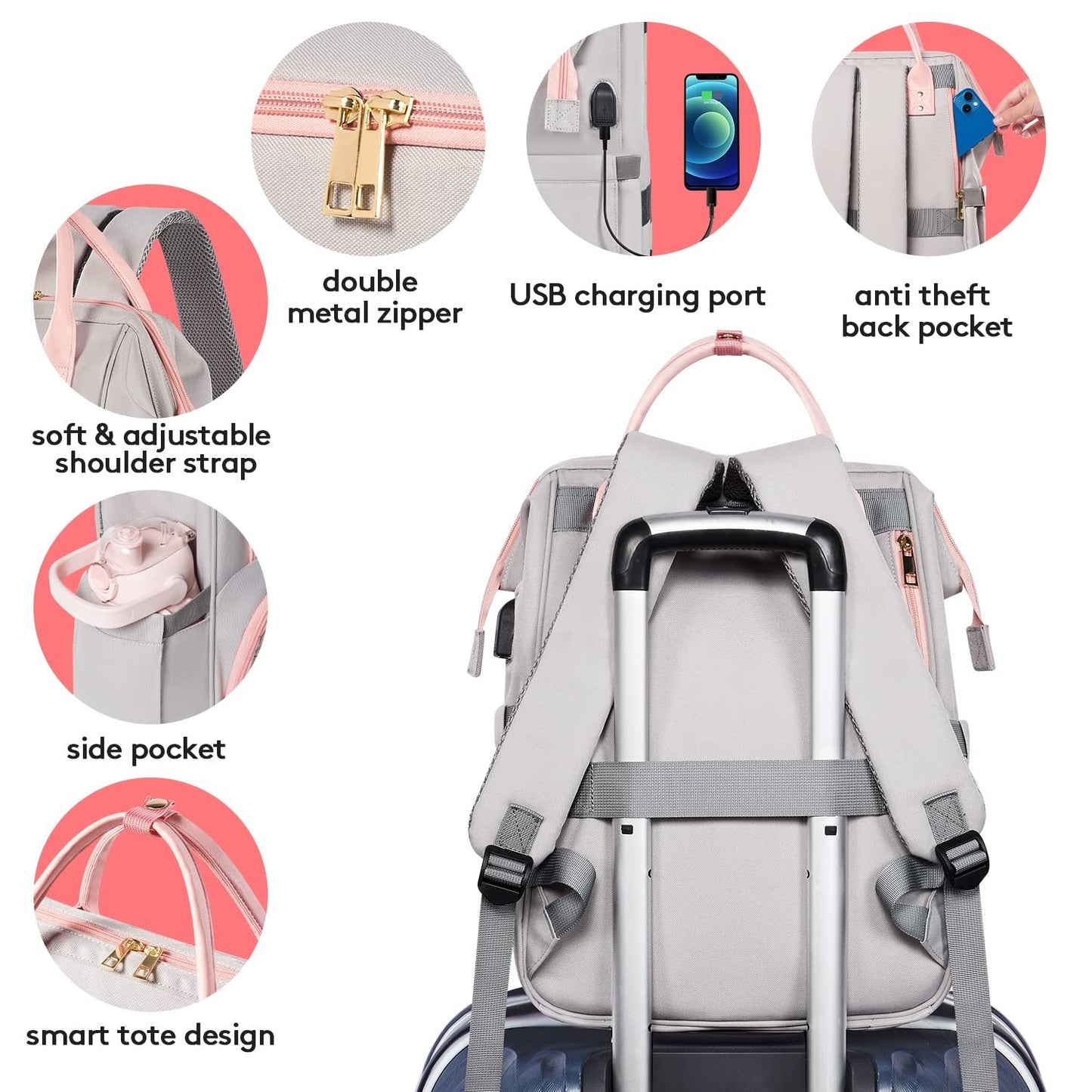 15.6" Laptop Backpack with USB Port, Insulated Lunch Bag, Waterproof Daypack for4