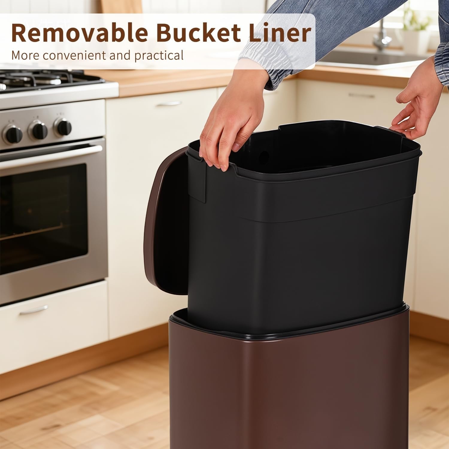 Stainless Steel Trash Can with Lid - 13 Gallon, Removable Inner Bucket, Soft Clo4