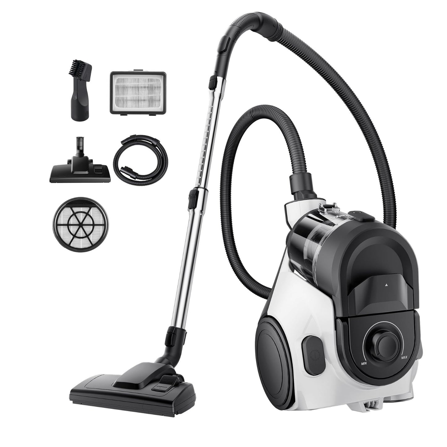 Lightweight Bagless Canister Vacuum Cleaner, 1200W, HEPA, Auto Cord Rewind, 2-in1