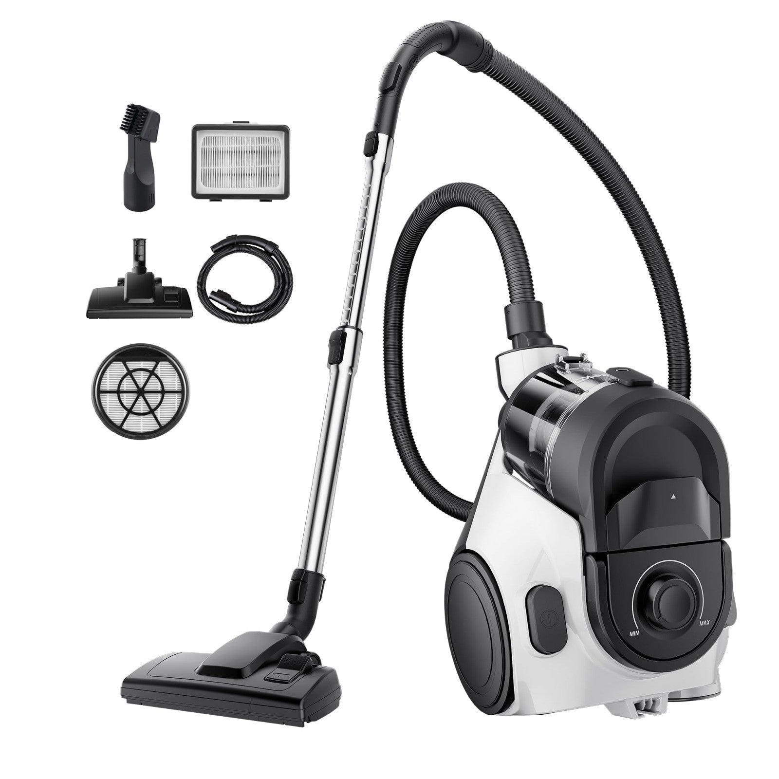 Lightweight Bagless Canister Vacuum Cleaner, 1200W, HEPA, Auto Cord Rewind, 2-in1