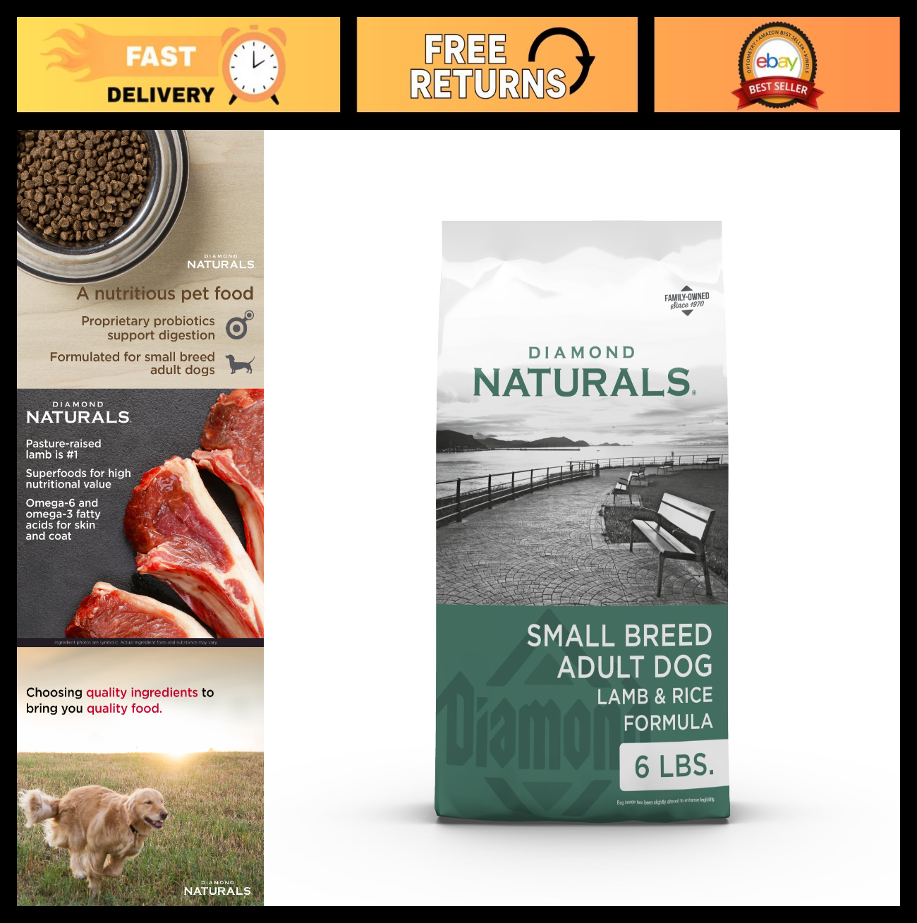 Small Breed Adult Dry Dog Food   Lamb & Rice, 6lb   Grain Free, High Protein0