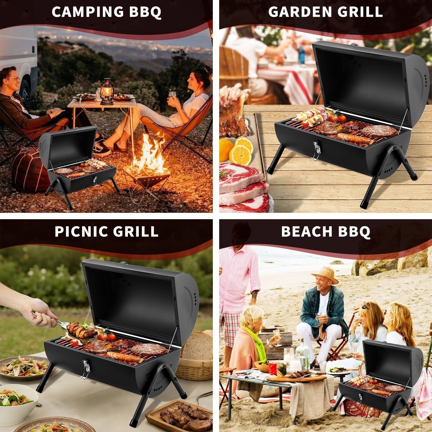 Portable Charcoal Grill - Compact Tabletop BBQ Smoker for Outdoor Cooking, Campi8