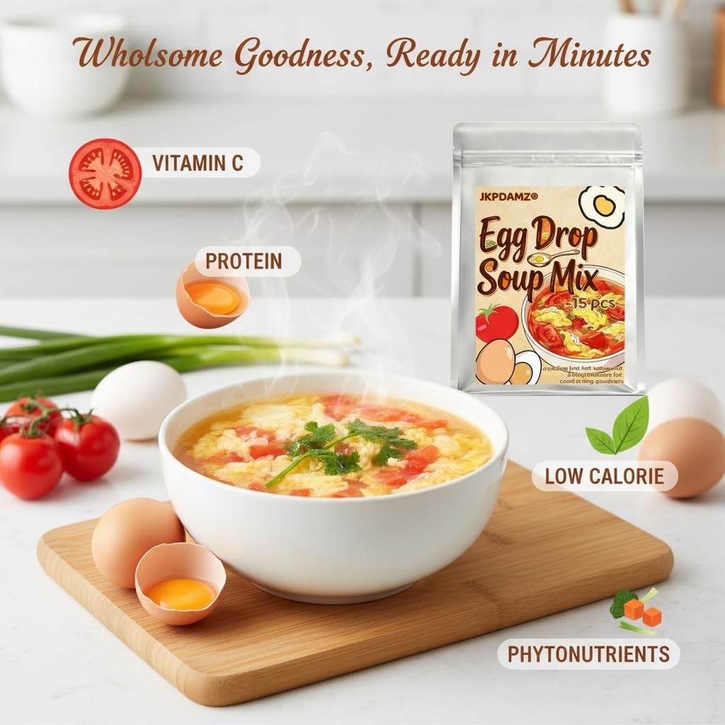 Instant Egg Drop Soup Mix - Freeze-Dried Tomato, 15 Packets - Quick & Easy Meal!3