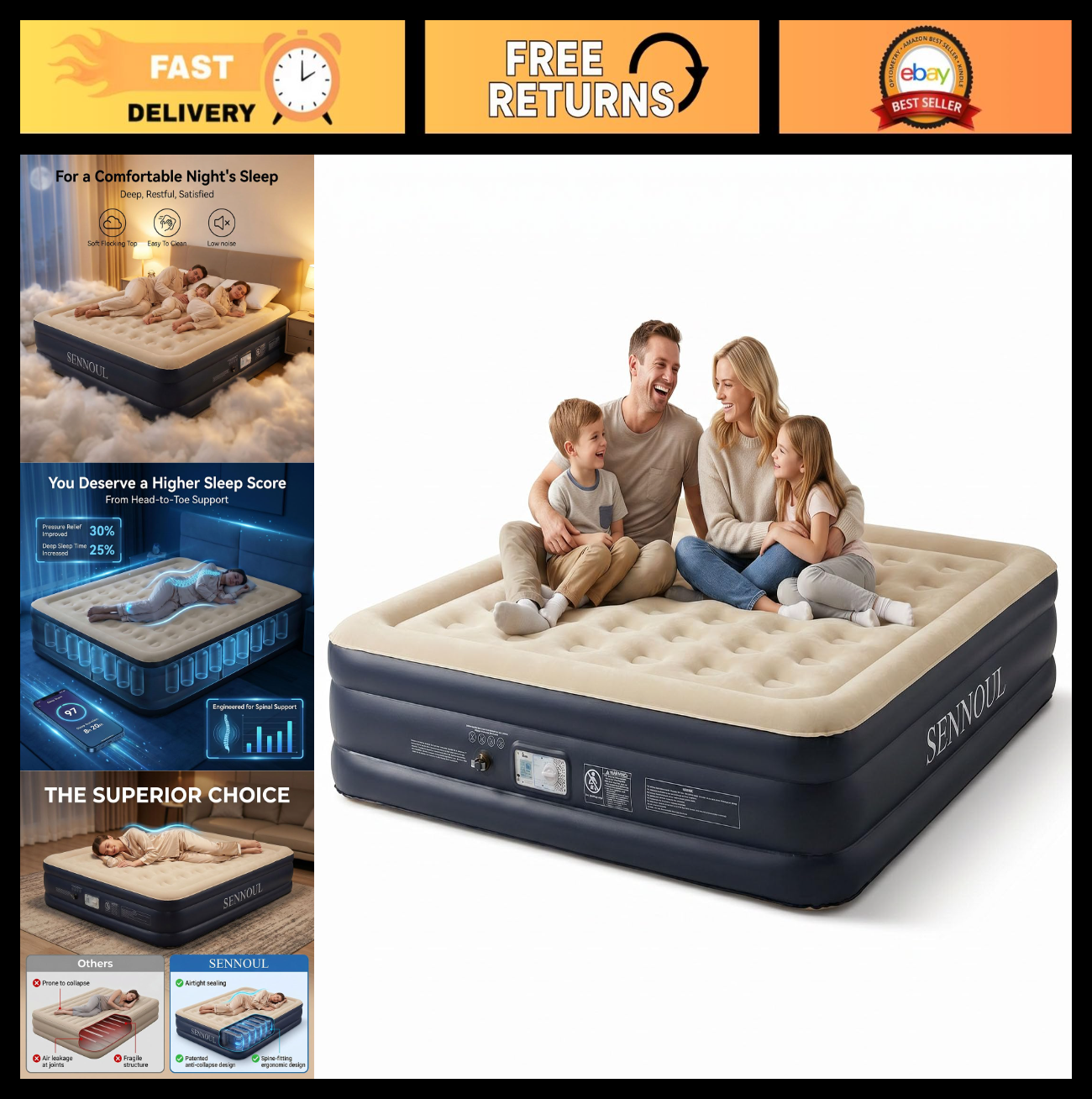 King Size Air Mattress with Built in Pump, Quick Inflate/Deflate, 750lbs Capacit0