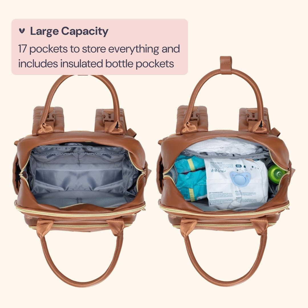 Leather Diaper Bag Backpack   Multi Function Baby Travel Bag, Water Resistant, C4