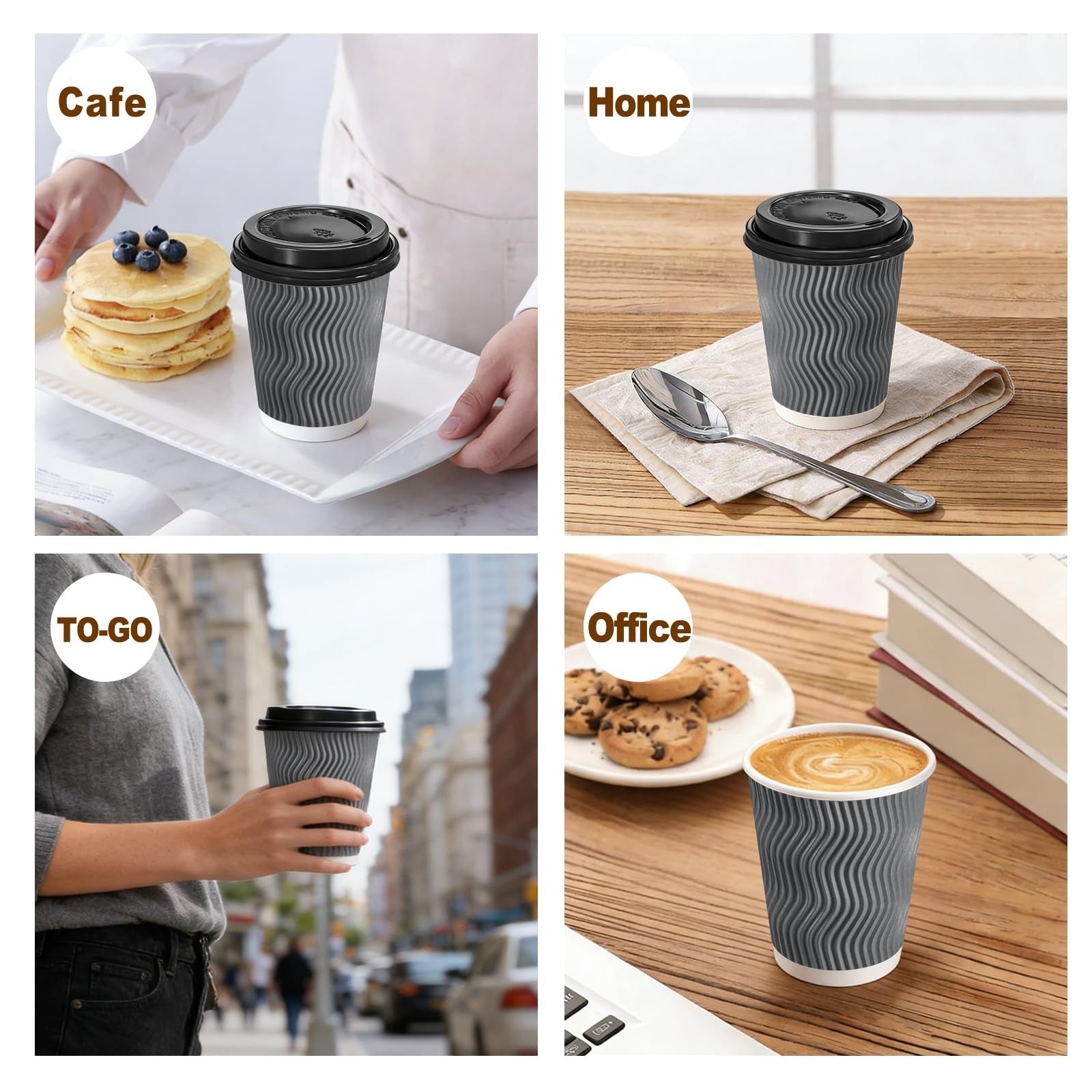 50 Pack 8 oz Insulated Disposable Coffee Cups with Lids   To Go Hot Drink Cups f5