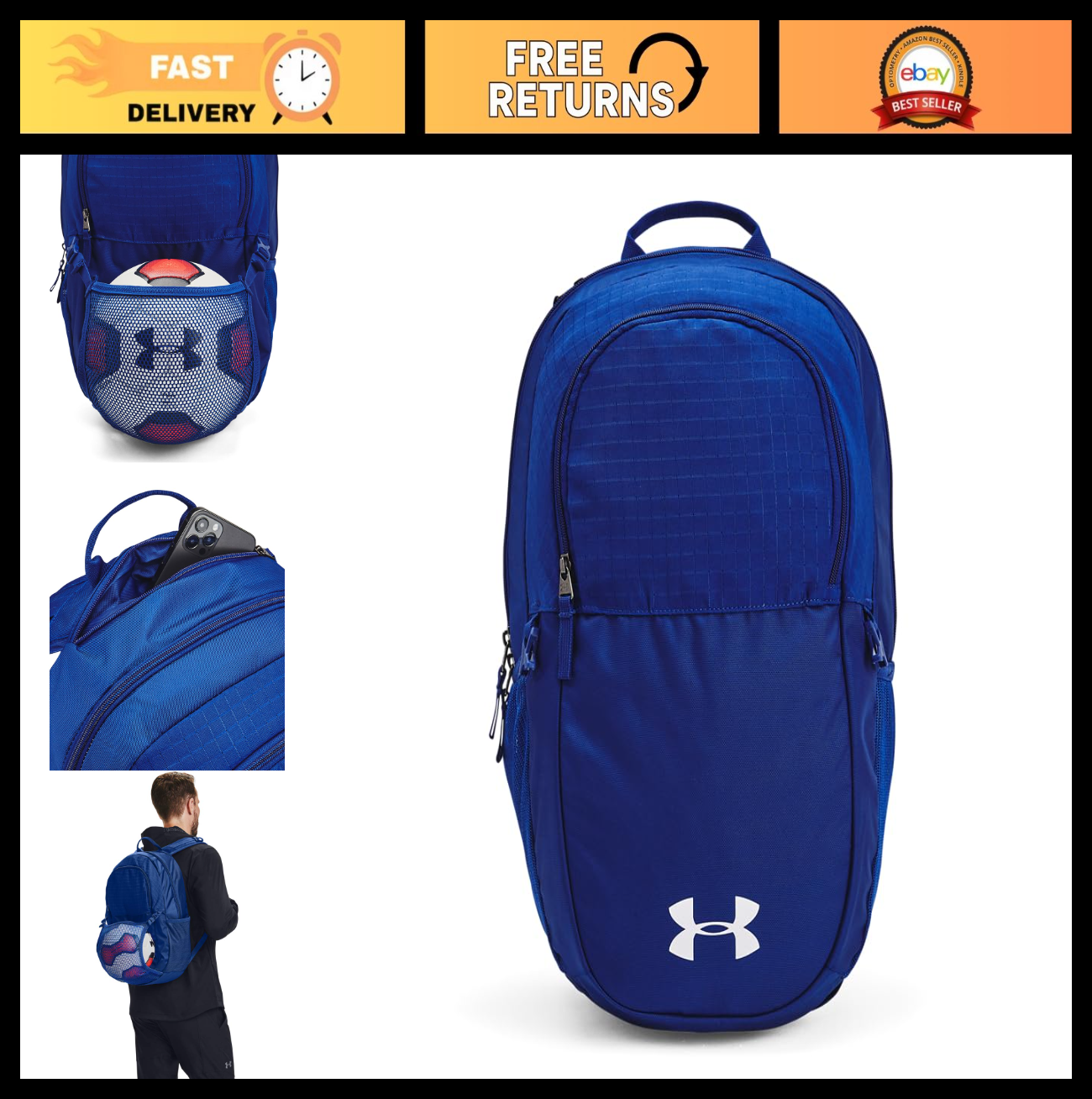 Men's All Sport Backpack, Royal Blue/White, Versatile Travel Bag, One Size Fits0