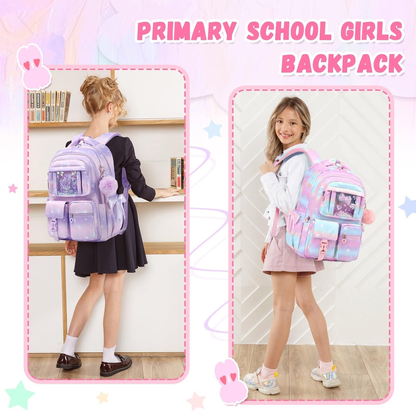 Girls' Purple Shell Backpack - Kids School Book Bag for Elementary & Primary Use2