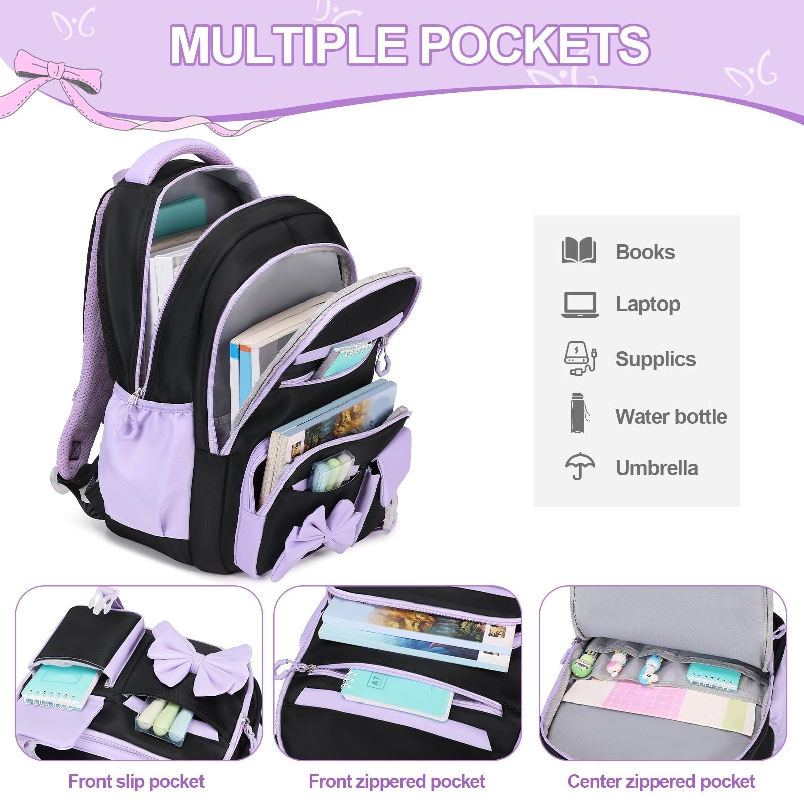 Cute Girls Backpack Set with Lunch Bag & Pencil Case   Stylish School Bag for Ki3