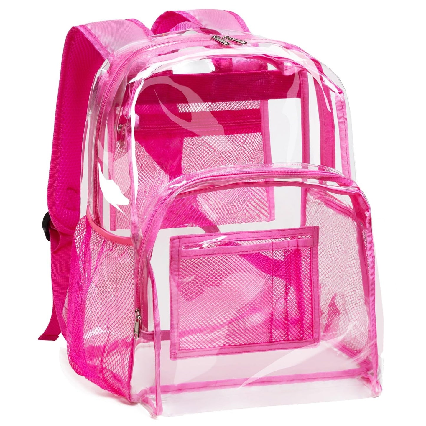 Clear PVC Backpack Heavy Duty Transparent Bag with Reinforced Straps - Pink, Lar1