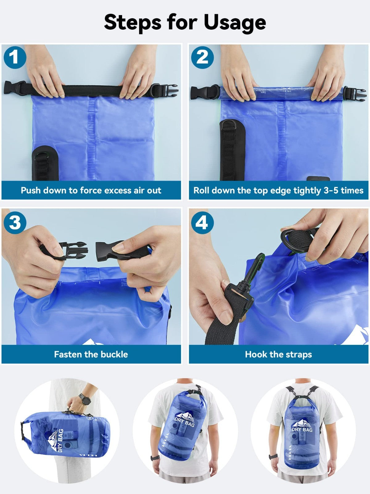 Waterproof Dry Bag for Travel, Swimming, Kayaking - Lightweight Roll Top Backpac4