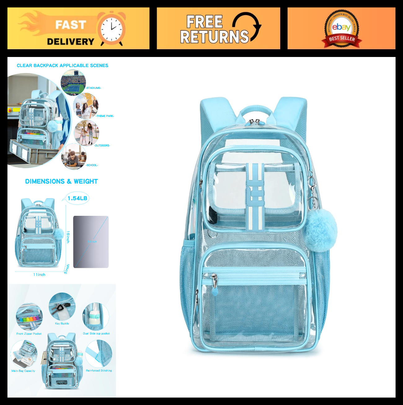 Heavy Duty Clear Backpack for Kids, School Girls Ages 6 10, 16in TPU Book Bag0
