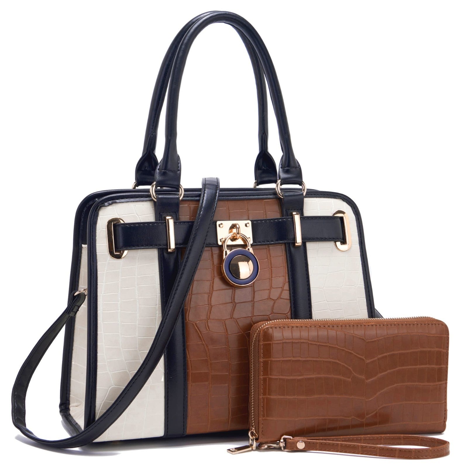 Stylish Women's Structured Satchel Tote Handbag Set with RFID Wallet - Chic Purs2