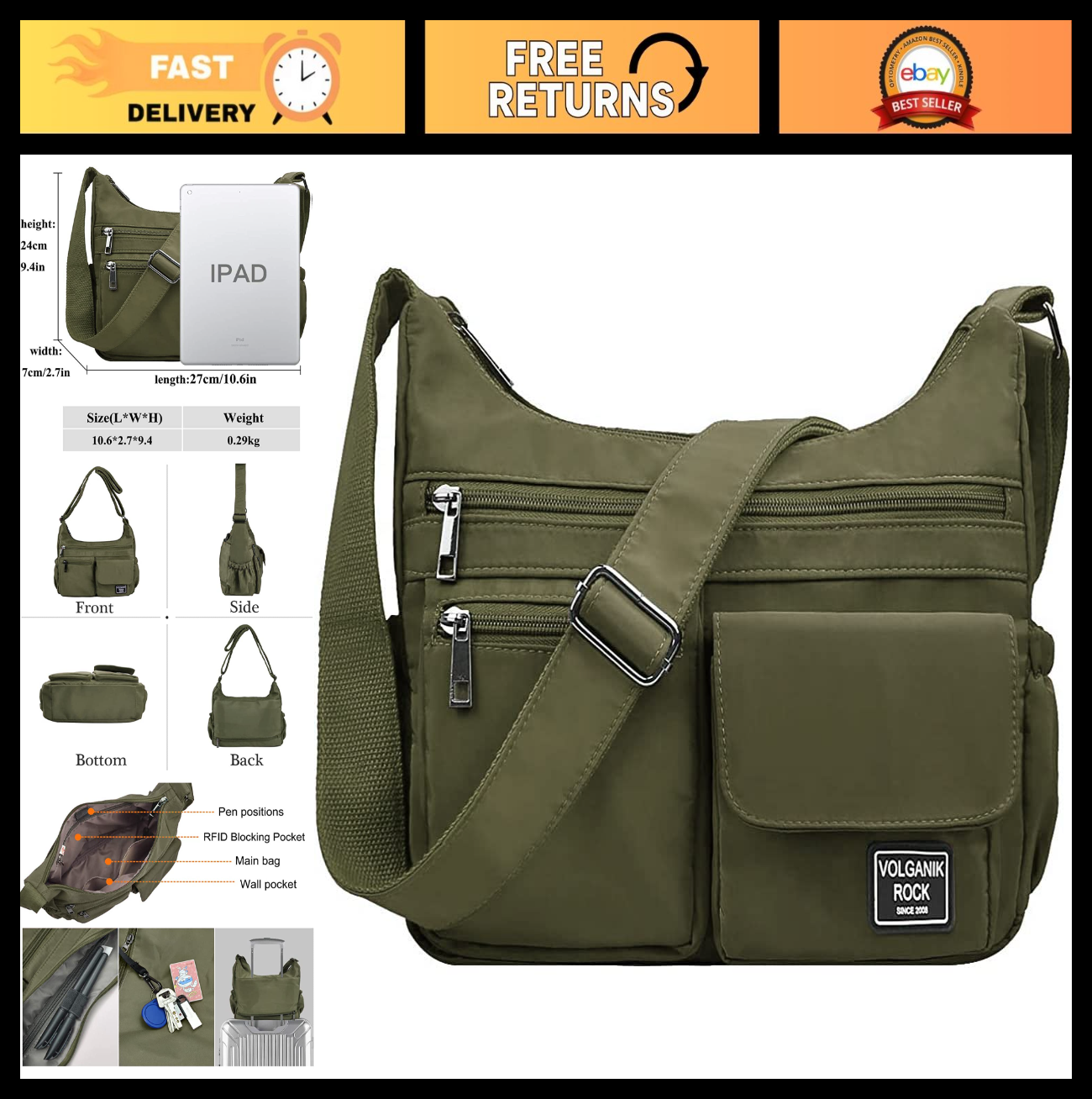 Lightweight Waterproof Crossbody Bag for Women | RFID Travel Shoulder Purse0
