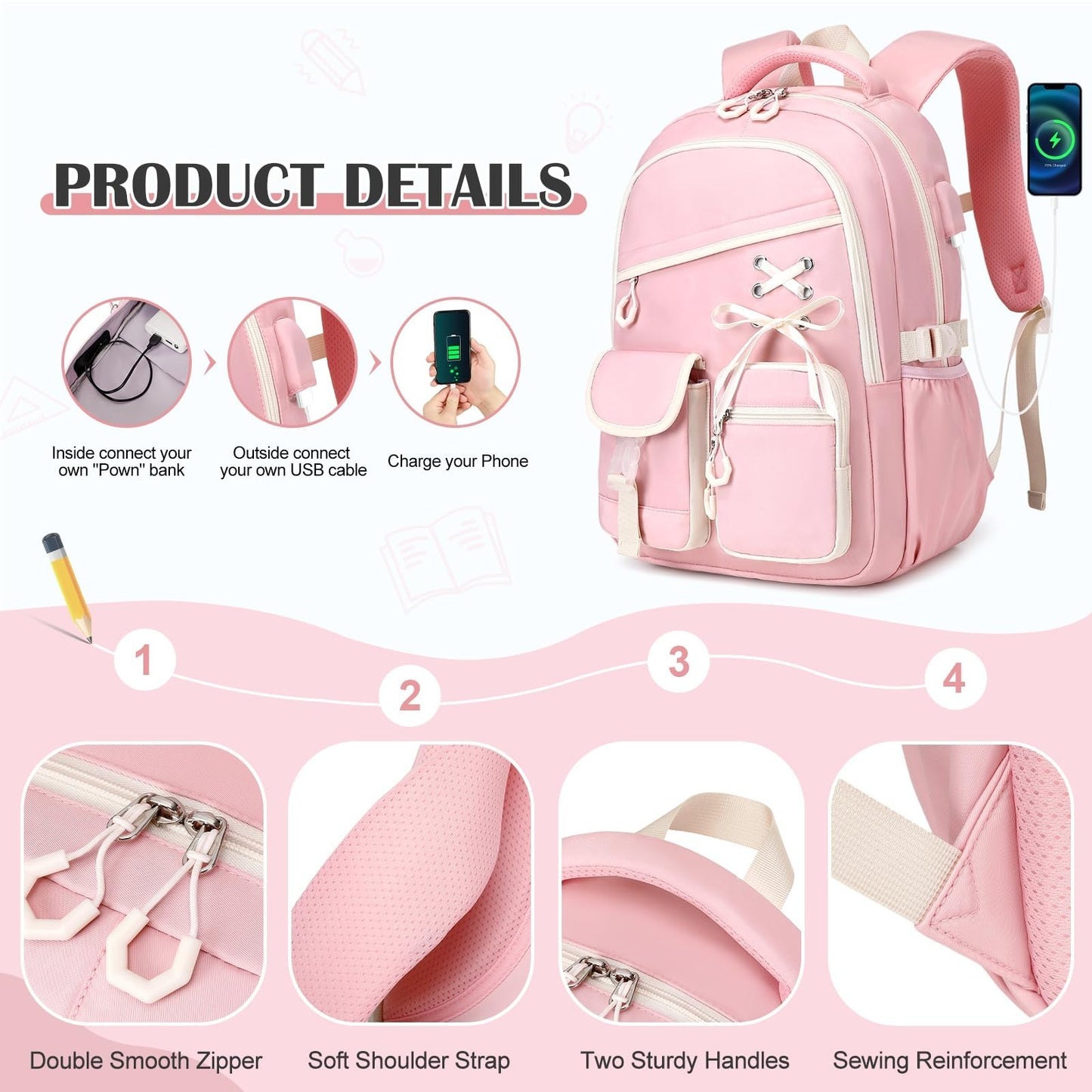 3PCS Girls School Backpack Set with Lunch Box & Pencil Pouch   Stylish & Durable4