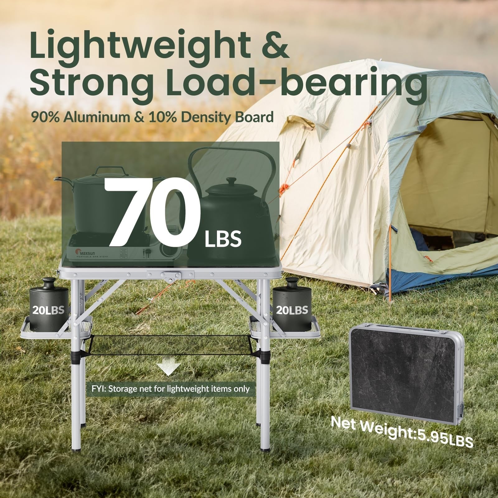 Portable Folding Camping Table 2ft with Side Racks & Storage Net - Lightweight A6