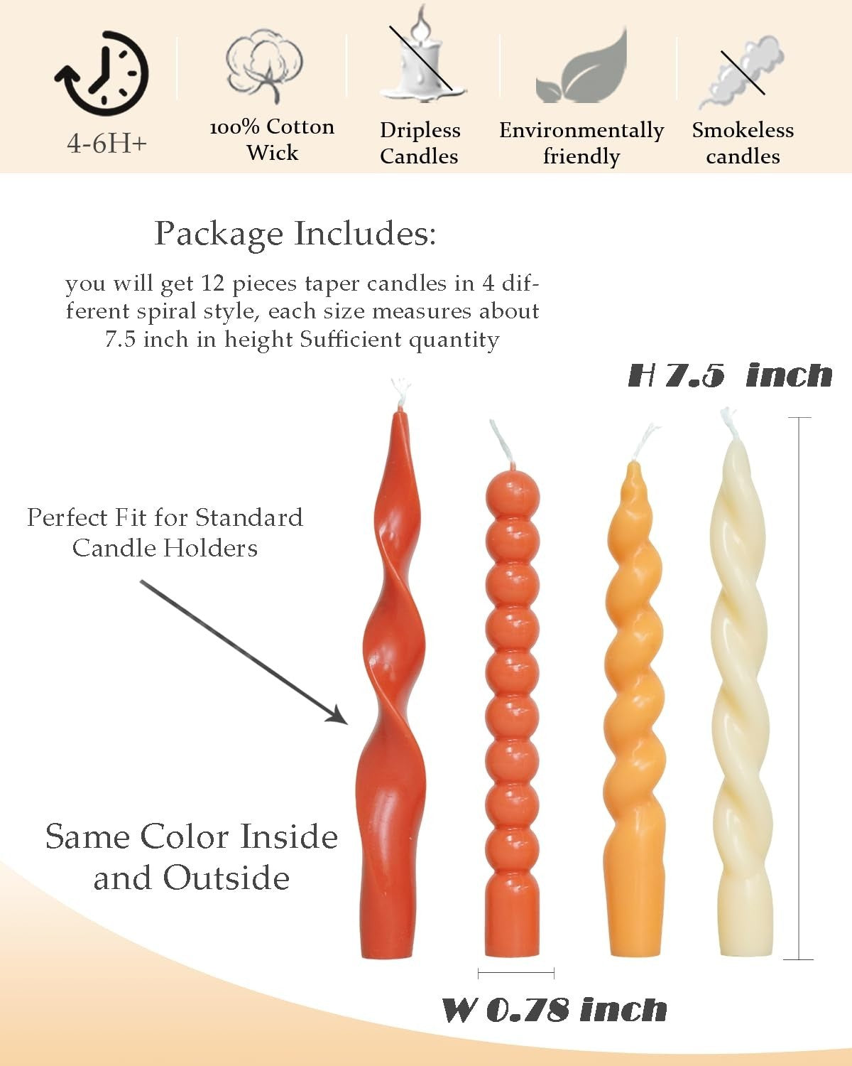 Orange Spiral Taper Candles - Unscented Twisted Candle Sticks for Dinner & Holid2