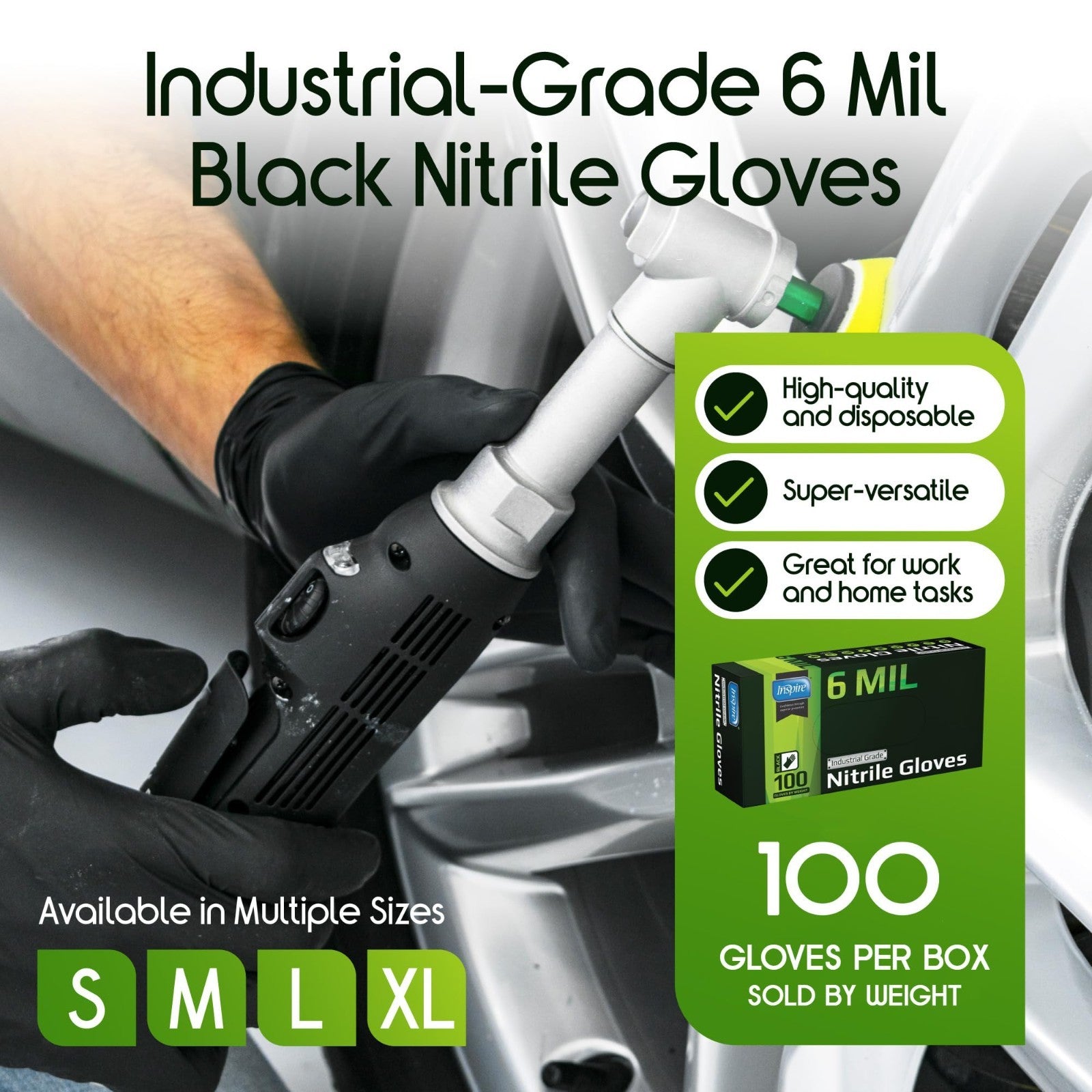 Heavy Duty 6 Mil Black Nitrile Gloves   Chemical Resistant, Disposable, Medical,2