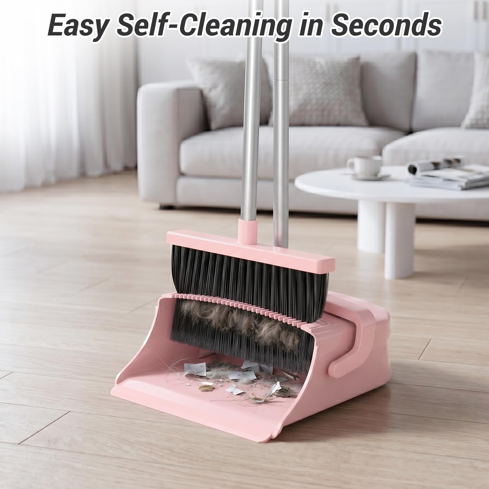 Pet Hair Broom & Dustpan Set - Long Handle Self-Cleaning for Home, Kitchen, Offi4