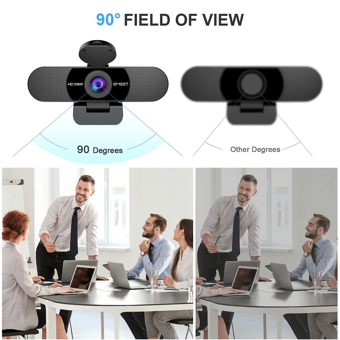 1080P Webcam with Microphone, 90°FOV USB Streaming Camera for Zoom/Teams/YouTube4