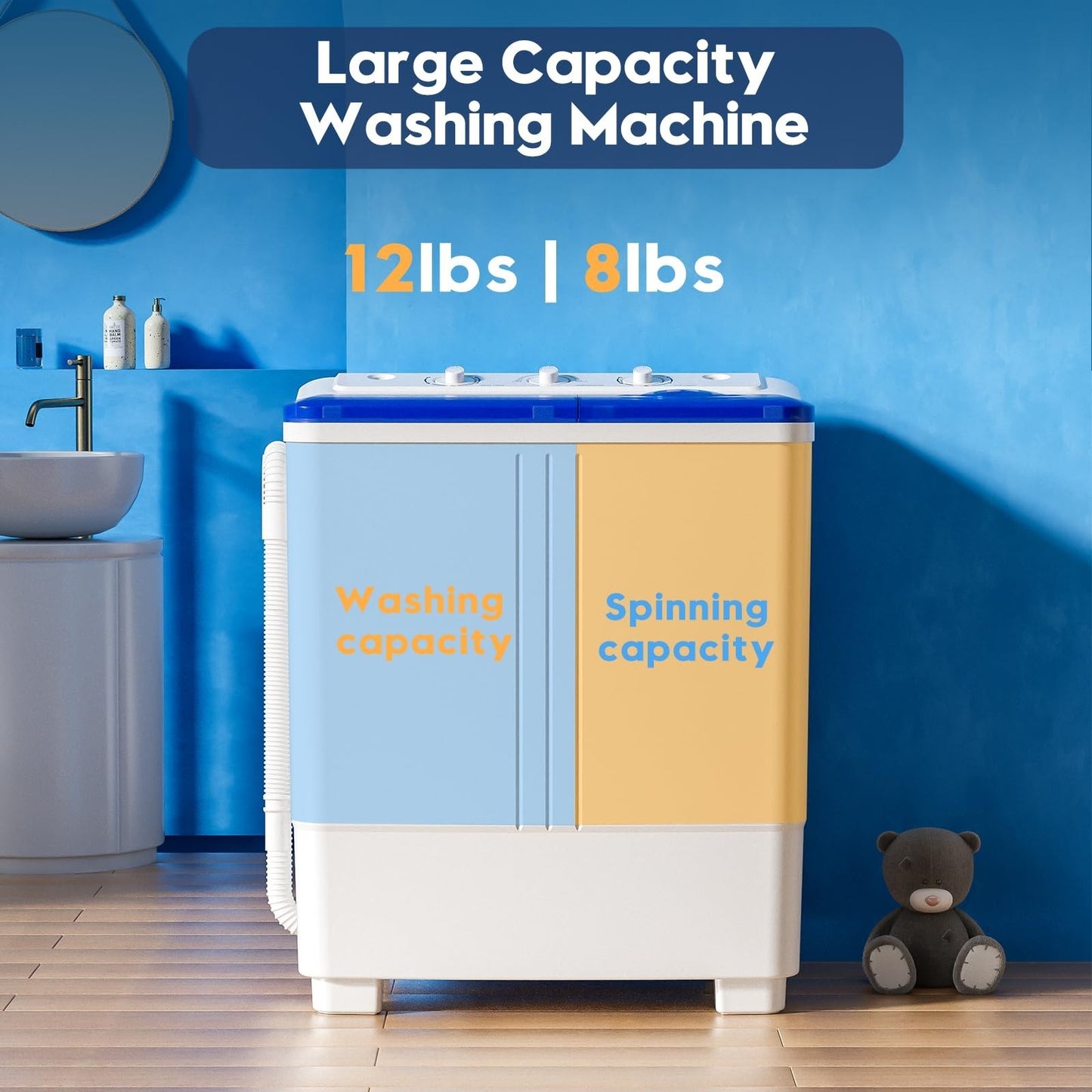 Compact Portable Washing Machine 20lbs Twin Tub Mini Laundry with Drain Pump, 123
