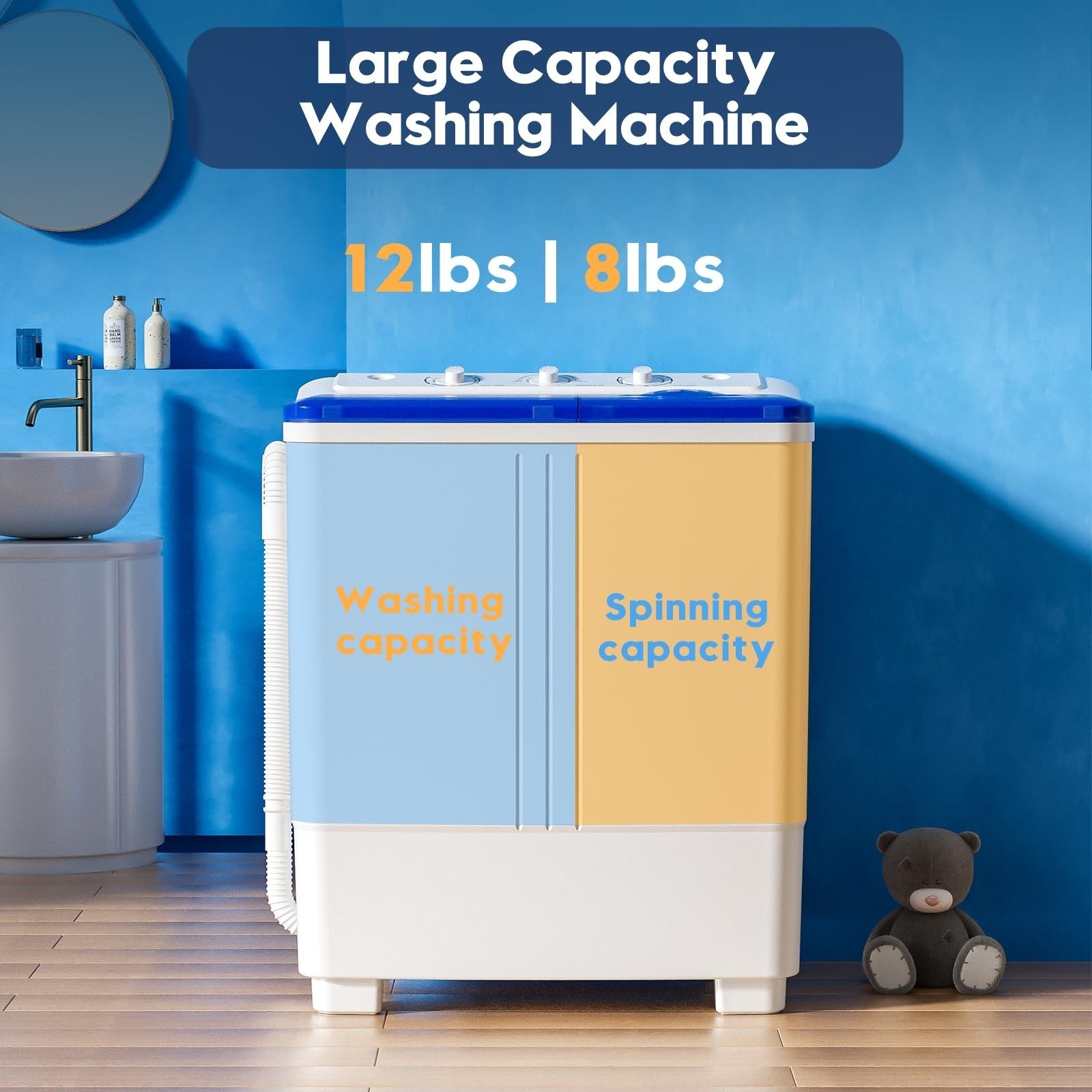 Compact Portable Washing Machine 20lbs Twin Tub Mini Laundry with Drain Pump, 123