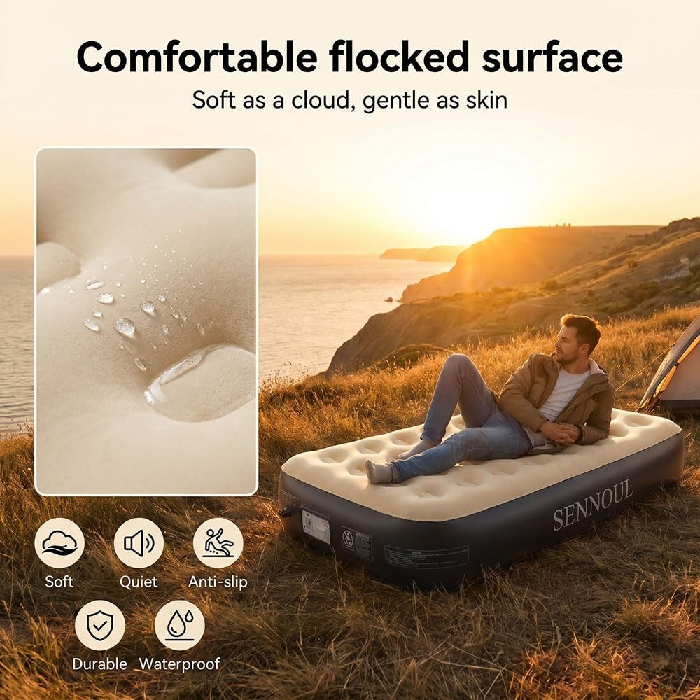 Twin Air Mattress with Built in Pump   Quick Self Inflating, 550lbs Capacity, St3