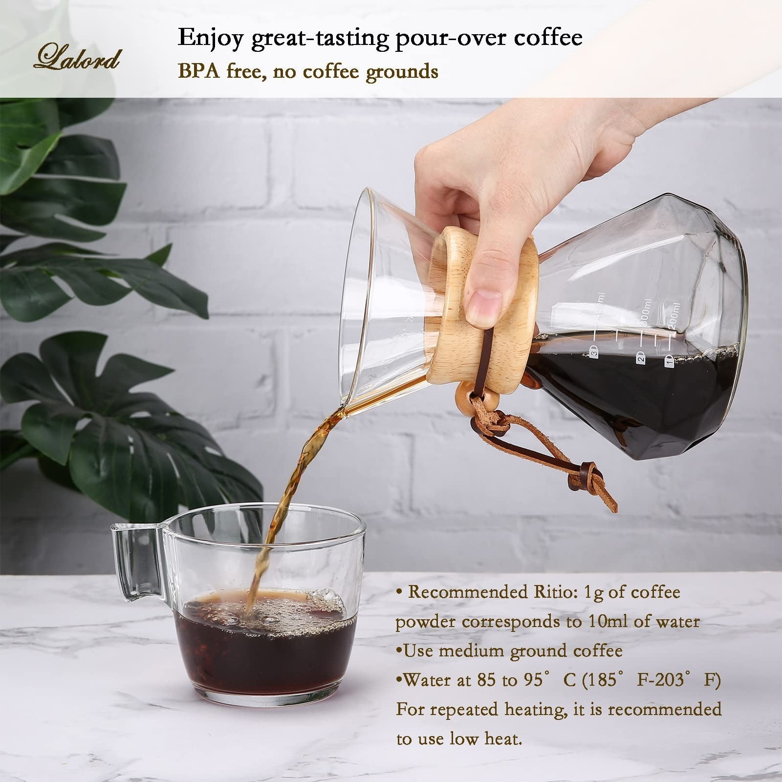 Pour Over Coffee Maker with Stainless Steel Filter & Glass Carafe, 2 Cups, 400ml4