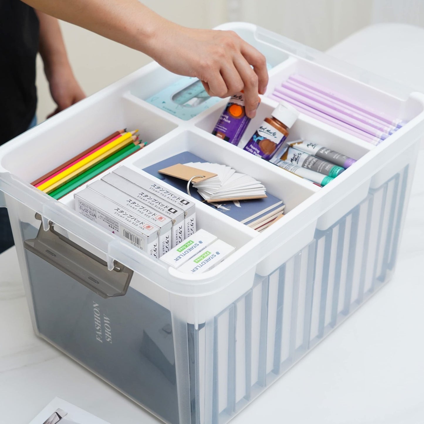 32QT Clear Craft Storage Box with Removable Tray   Organizer for Art Supplies3