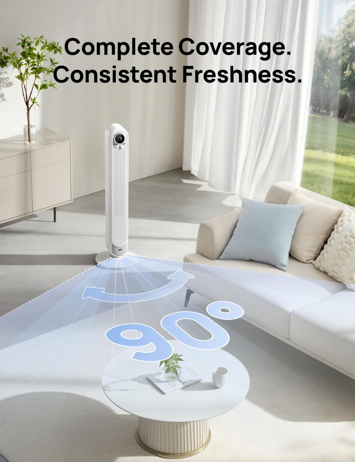 Quiet 42" Tower Fan   High Velocity 28ft/s, 9 Speeds, 4 Modes, 12H Timer, 90° Os5