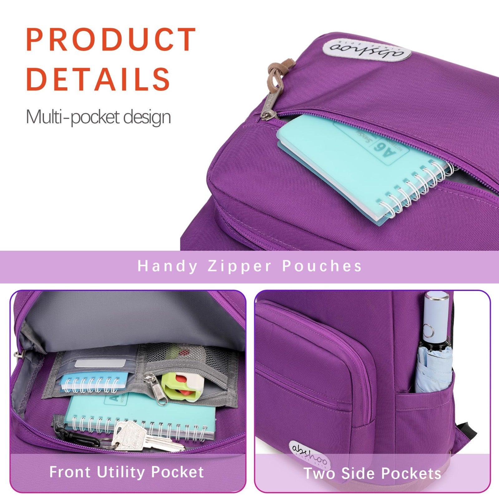 Classic School Backpack for Girls   Casual Daypack Bookbag for Teens (Purple)3